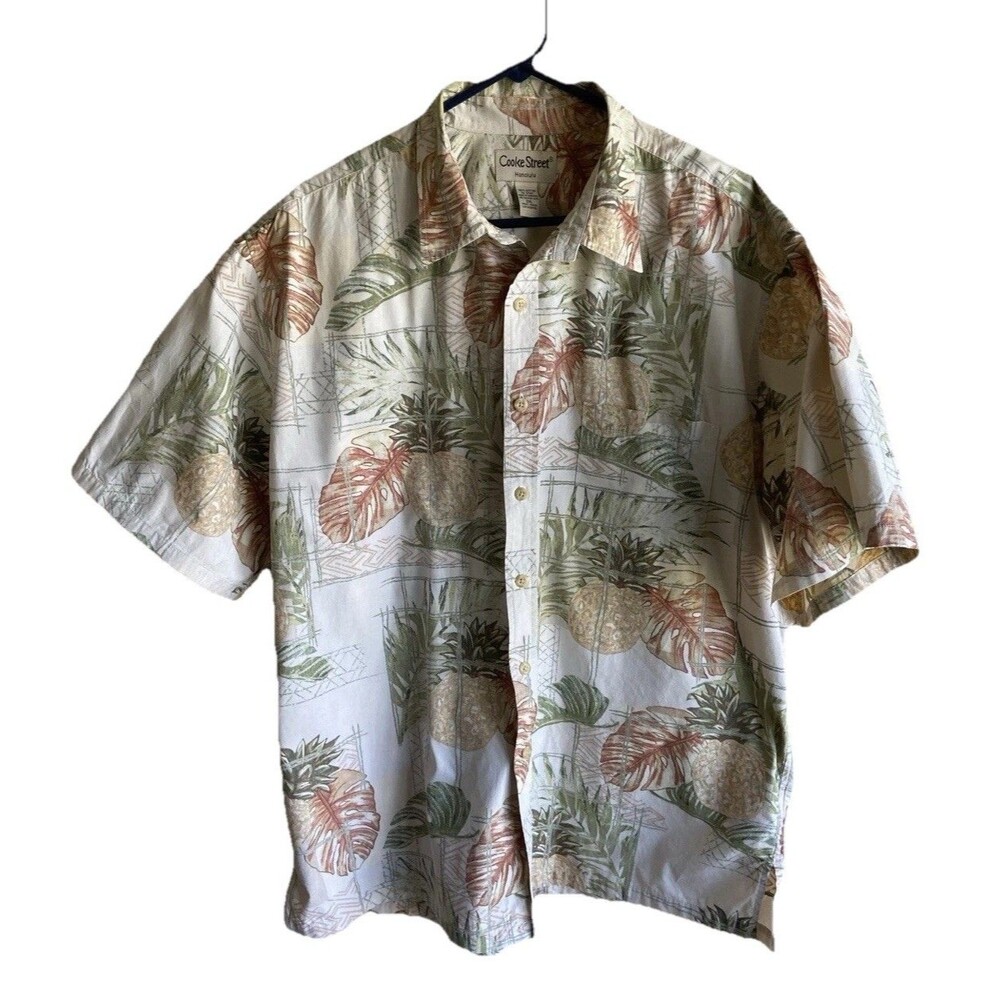 Cooke Street Hawaiian Shirt Men Size 2XL Orange Green Tropical Print Camp Pocket